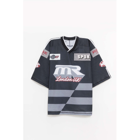 MARTINE ROSE BLACK GREY OVERSIZED HOCKEY T SHIRT